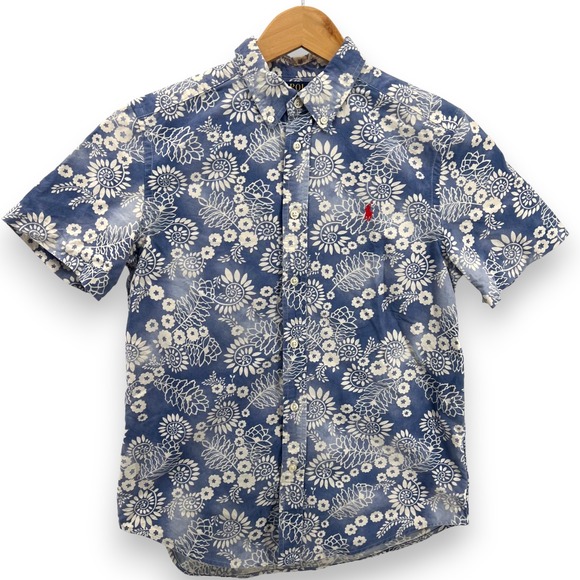 Polo Ralph Lauren Boys Short Sleeve Button Down Shirt Blue Floral Print L 14/16 - Picture 2 of 6